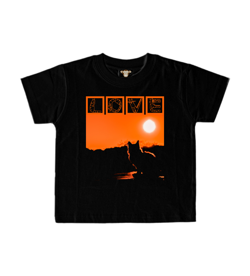 Dětské tričko - Love - mačka a západ slnka
